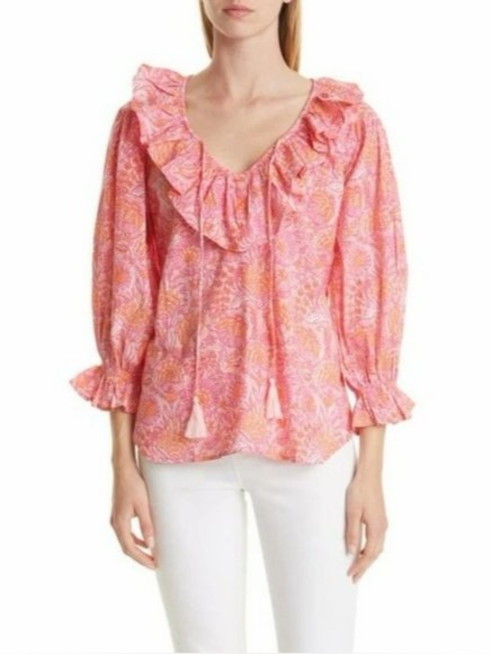 Mille May blouse in a pink carnation floral print (120)